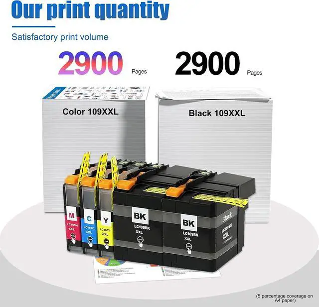 Alt view image 3 of 7 - LC109 LC109XXL (5Pack, 2BK/1C/1M/1Y) Ultra High Yield Ink Cartridges Replacement for Brother LC109BK LC105C LC105M LC105Y Work for MFC-J6520DW MFC-J6720DW MFC-J6920DW Printer