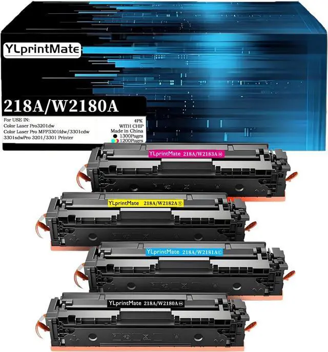 Main image of 218A Toner Cartridges Set for 3201 3301 4-Pack Compatible with HP Color Laser Pro3201dw MFP3301fdw MFP3301cdw MFP3301sdw, Full Set of Black/Cyan/Magenta/Yellow(W2180A W2181A W2182A W2183A)