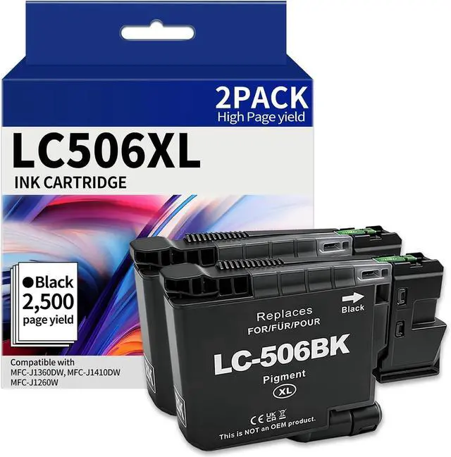 Main image of Twin Pack LC506XL Ink Cartridge Replacement for LC506 Ink Cartridge Compatible for Brother MFC-J4355DW MFC-J4555DW MFC-J4557DW Printer, High Yield 2,500 Pages Black-2 Pack (Package May Vary)