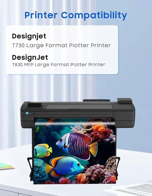 Alt view image 2 of 7 - 728 Ink Cartridges Replacement for HP 728 Ink for DesignJet T830 T730 Large Format Plotter Printer Ink 3WX25A F9J67A F9J77A F9J65A 130ml 4-Pack Matte Black Cyan Magenta Yellow