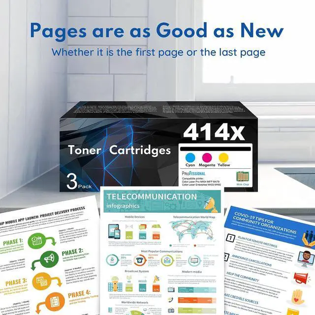 Alt view image 6 of 6 - 414X High-yield Toner Cartridge 3-Color Replacement for HP 414X Toner 414A W2021X W2023X W2022X Works with Color Laser Enterprise M455dn MFP M480f Pro M454dn M454dw MFP M479fdn M479fdw Printer (C/M/Y)