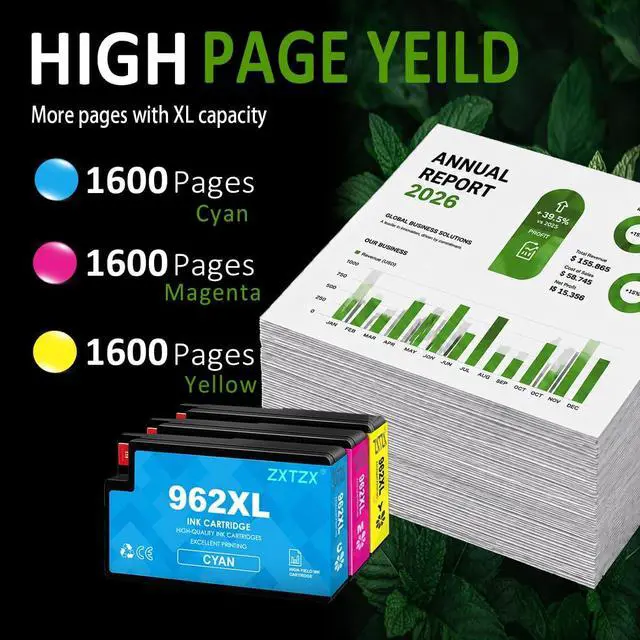 Alt view image 3 of 6 - 962XL Ink Cartridges 3 Pack Cyan Magenta Yellow Compatible for HP 962 XL Replacement Ink Work with OfficeJet Pro 9010 9015 9020 9025 9027 9028 9029 All-in-One Printer (3Pack1C+1Y+1M)