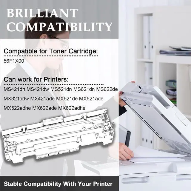 Alt view image 2 of 7 - MS521 Toner Cartridges Compatible for Lexmark 56F1X00 Toner Cartridge Work for Lexmark MS421 MS521 MS621 MS622 MX321 MX421 MX521 MX522 MX622