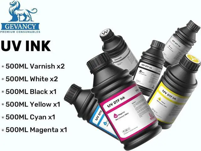 Alt view image 2 of 5 - UV DTF Ink 8x500ml (CMYKWW+VV Hard Gloss Varnish) Fast-Drying UV Curable Ink for PET A/B Film Transfer, Compatible with XP600, TX800, i3200, L805, 1390, DX5/DX6/DX7, i1600, DX10