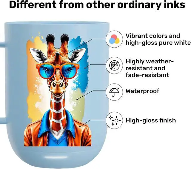 Alt view image 4 of 5 - UV DTF Ink 8x500ml (CMYKWW+VV Hard Gloss Varnish) Fast-Drying UV Curable Ink for PET A/B Film Transfer, Compatible with XP600, TX800, i3200, L805, 1390, DX5/DX6/DX7, i1600, DX10