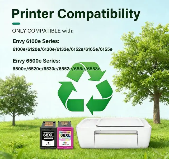Alt view image 2 of 7 - 68XL 68 Ink Cartridges Black Color Combo Pack Replacement for HP HP+ Ink Cartridges Combo Pack for HP+ Ink 68 Fit for Envy 6155e 6555e 6100e 6165e 6500e 6152e 6552e 6558e Printer (1Black, 1Tri-Color)