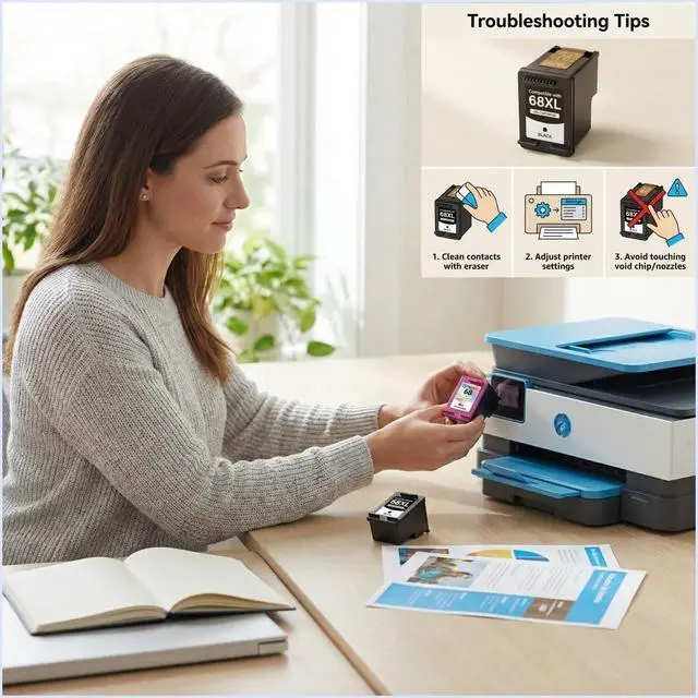 Alt view image 7 of 7 - 68XL 68 Ink Cartridges Black Color Combo Pack Replacement for HP HP+ Ink Cartridges Combo Pack for HP+ Ink 68 Fit for Envy 6155e 6555e 6100e 6165e 6500e 6152e 6552e 6558e Printer (1Black, 1Tri-Color)