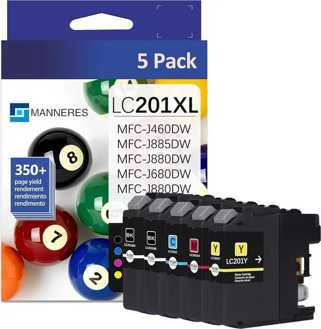 Main image of LC201XL High Yield Ink Cartridges (2BK/1C/1M/1Y, 5 Pack) Compatible for Brother LC201 LC201BK LC203 XL Ink Cartridge Work with MFC-J480DW MFC-J485DW MFC-J880DW MFC-J4420DW MFC-J680DW Printer