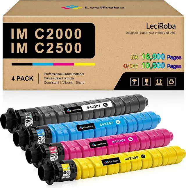 Main image of LeciRoba Compatible IM C2500 C2000 Toner Cartridge Replacement for Ricoh 842307 842310 842309 842308 for Ricoh IM C2500 IM C2000 Printer (4-Packs, B/M/C/Y)