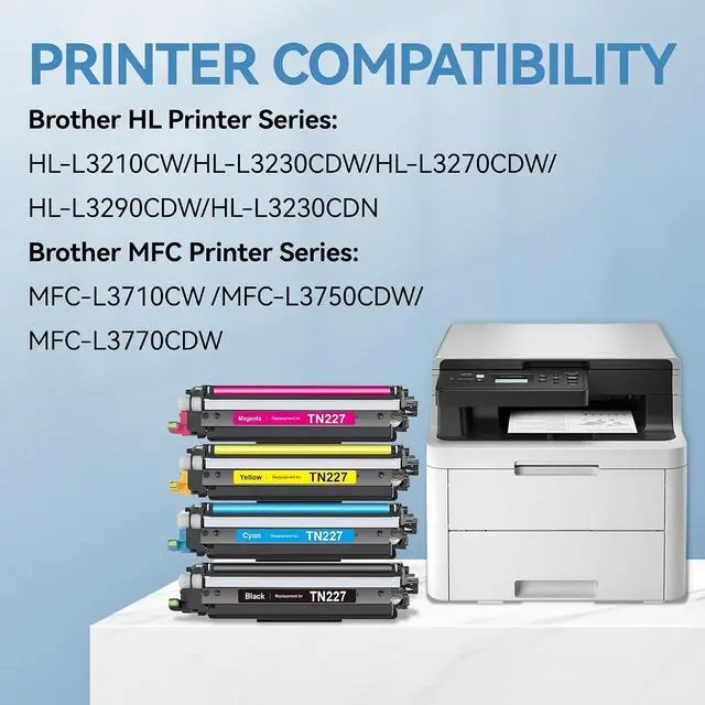 Alt view image 3 of 7 - TN227 Toner Cartridge High Yield TN223 Replacement for TN-227 TN223 Compatible with Brother HL-L3270CDW HL-L3210CW MFC -L3710CDW HL-L3290CDW MFC-L3750CDW L3710CW HL-L3230CDW Printer 4 Pack