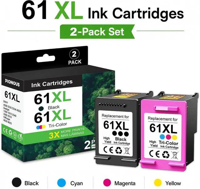 Alt view image 2 of 7 - 61XL 61 Ink Cartridges Combo Pack Replacement for HP Ink 61 61 XL Work with Envy 4500 5530 5535 4502 Deskjet 3050 1000 2540 1010 3510 3000 Officejet 4630 4635 Printer (2-Pack, Black, Tri-Color)