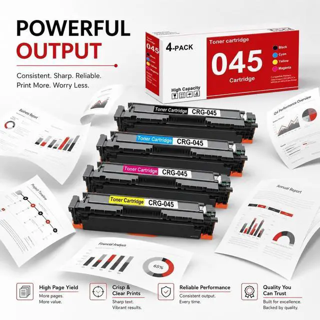 Alt view image 6 of 7 - 045 045H Toner Cartridge Set Replacemen for Canon CRG-045 Toner Cartridges