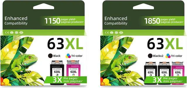 Main image of 63XL Ink Cartridges 5-Pack Replacement for HP 63 XL Black Color Combo Pack for HP63 HP63XL with Printer Officejet 3830 4520 4650 5255 5200 5222 5121 5258 4655 Deskjet 3632 3630 4652 5252 4510 3631