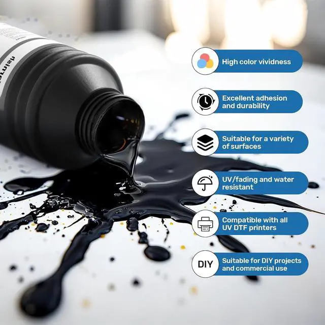 Alt view image 3 of 5 - UV DTF Ink 8x500ml (CMYKWW+VV Hard Gloss Varnish) Fast-Drying UV Curable Ink for PET A/B Film Transfer, Compatible with XP600, TX800, i3200, L805, 1390, DX5/DX6/DX7, i1600, DX10