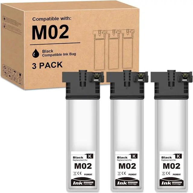 Main image of Remanufactured M02 Ink Cartridge M02120 Black Pigment Ink Replacement for Workforce Pro WF-M5799 WF-M5299 WF M5799 M5299 WFM5799 WFM5299 (3 Pack)
