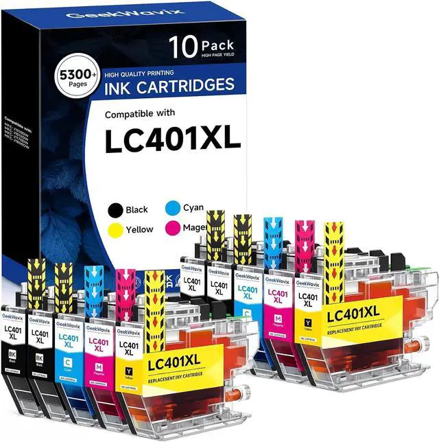 Main image of LC401XL Ink Cartridges Replacement for Brother, High Yield Compatible Ink Cartridge Value Pack for MFC-J1012DW MFC-J1170DW MFC-J1800DW Printers, 4 Black 2 Cyan 2 Magenta 2 Yellow, 10 Pack