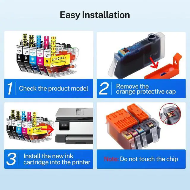 Alt view image 7 of 7 - LC401XL Ink Cartridges Replacement for Brother, High Yield Compatible Ink Cartridge Value Pack for MFC-J1012DW MFC-J1170DW MFC-J1800DW Printers, 4 Black 2 Cyan 2 Magenta 2 Yellow, 10 Pack