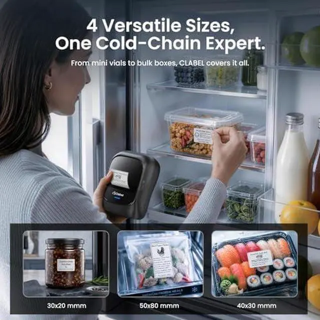 Alt view image 2 of 7 - CLABEL 221B Label Printer for Small Business, for Frozen Food and Retail, with 3 Rolls Low Temperature Thermal Labels (1.97x1.18 Inch), Water and Oil Resistant, Freezer Adhesive Down to -30°C