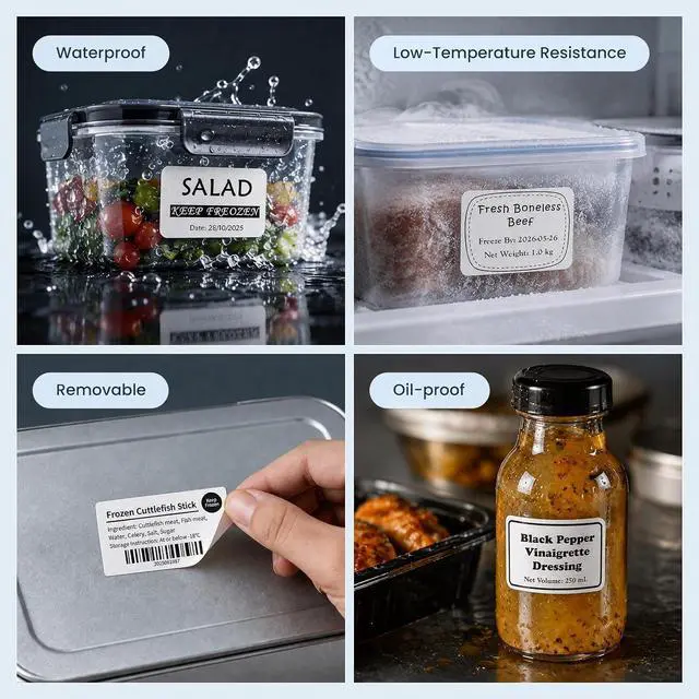 Alt view image 3 of 7 - CLABEL 221B Label Printer for Small Business, for Frozen Food and Retail, with 3 Rolls Low Temperature Thermal Labels (1.97x1.18 Inch), Water and Oil Resistant, Freezer Adhesive Down to -30°C