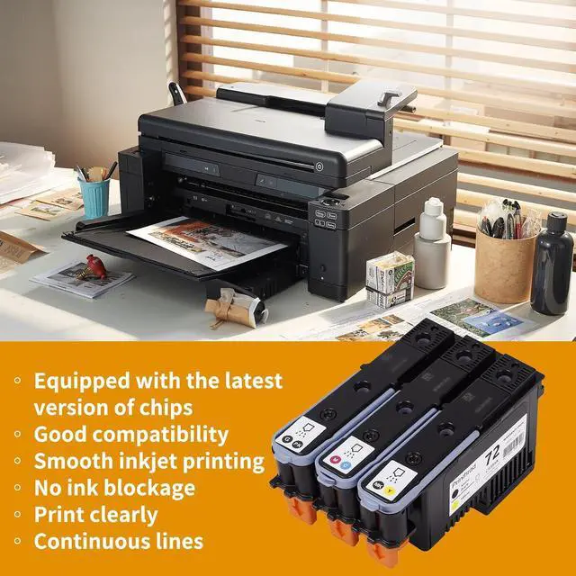 Alt view image 2 of 7 - 72 Printhead Compatible for HP Printers T610 T620 T770 T790 T1100 T1120 T1200 T1300 T2300 Printer, with New Chips 72 Printhead ( Cyan/Magenta, Matte Black/Yellow, Gray/Photo Black )