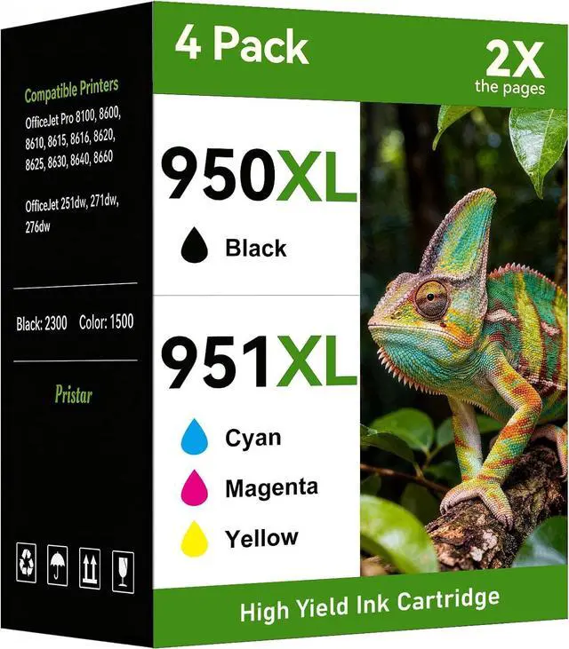 Main image of Pristar 950XL and 951XL Ink Cartridges Combo Pack Replacement for HP 950 951 Ink Cartridges Combo Pack Compatible with HP Officejet Pro 8600 8610 8620 8100 8630 8660 8640 276DW 251DW Printers, 4 Pack