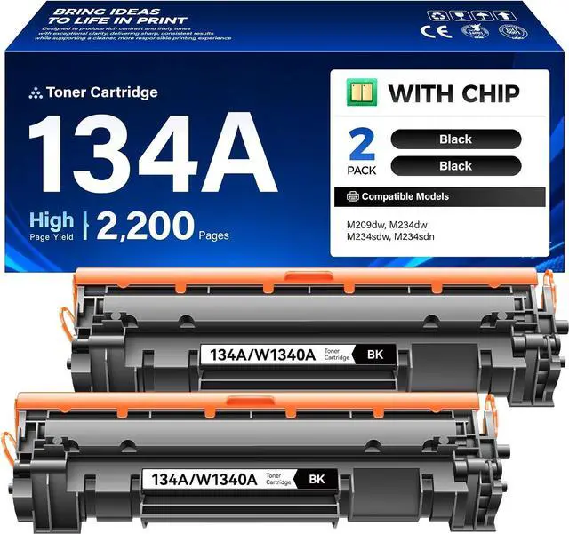 Main image of 134A Black Toner Cartridge 2-Pack with chip Compatible Replacement for HP 134A 134X W1340A W1340X Toner Works with HP LaserJet MFP M234dw M234sdw M209dw Laser Printer M234dwe M234sdwe M234sdne M209dwe