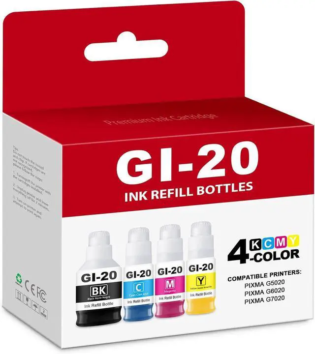 Main image of GI-20 Black and Color Ink Refill Bottles 4-Pack G5020 G7020 G6020 Ink
