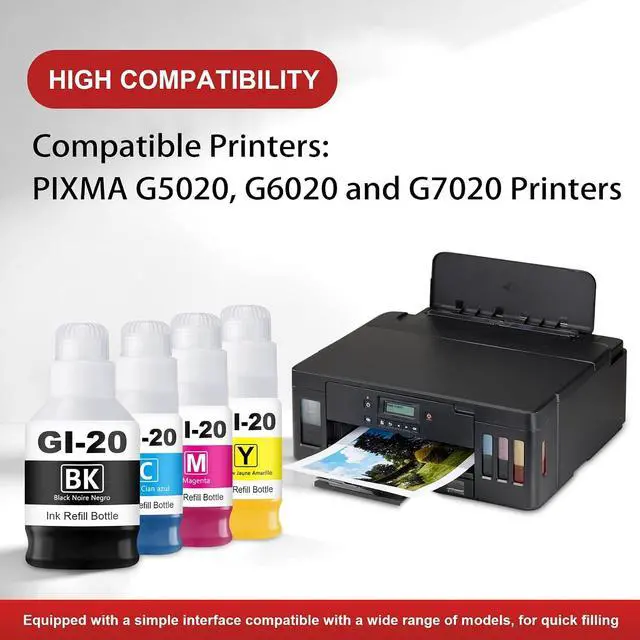 Alt view image 2 of 6 - GI-20 Black and Color Ink Refill Bottles 4-Pack G5020 G7020 G6020 Ink