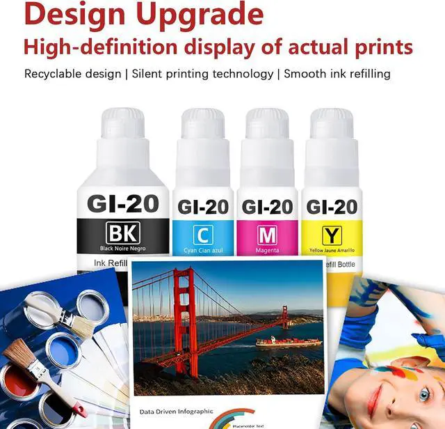 Alt view image 4 of 6 - GI-20 Black and Color Ink Refill Bottles 4-Pack G5020 G7020 G6020 Ink