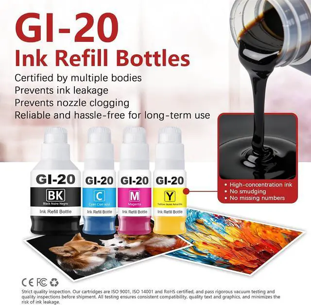 Alt view image 5 of 6 - GI-20 Black and Color Ink Refill Bottles 4-Pack G5020 G7020 G6020 Ink