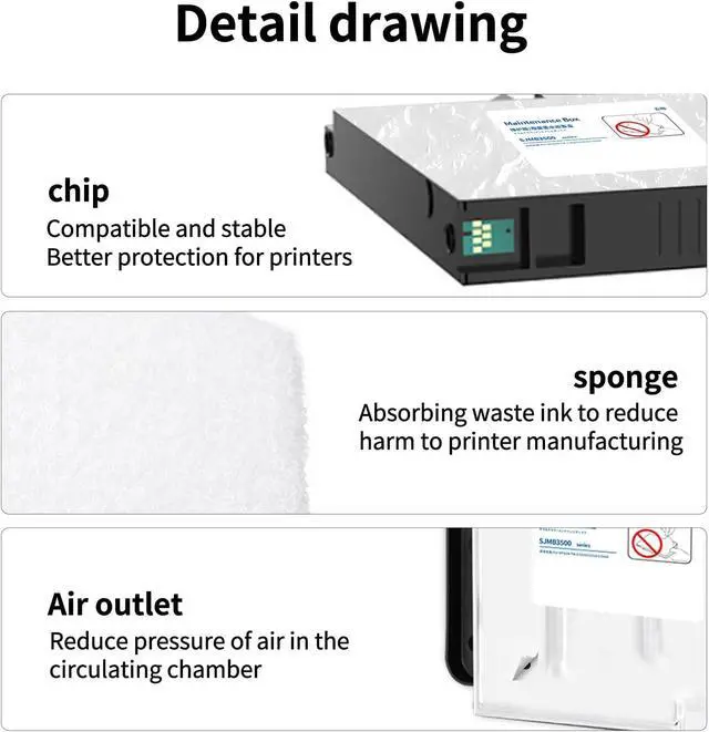 Alt view image 5 of 7 - MS.R TM-C3500 Maintenance Box SJMB3500 C33S020580 Replacement for TM-C3500 TM-C3510 TM-C3520 Lable Printer(2 Pack)
