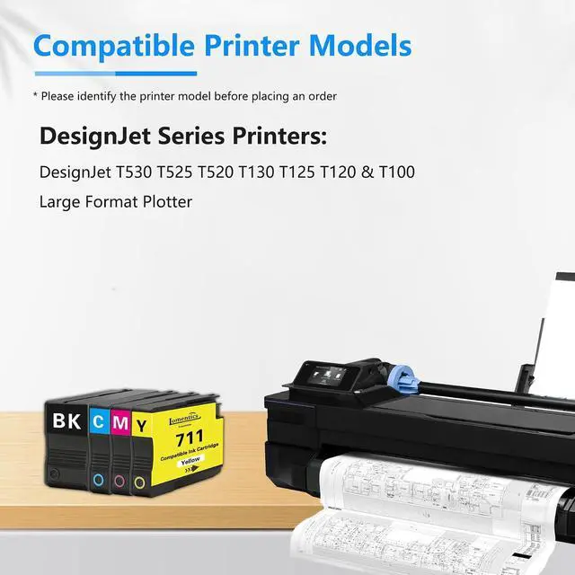 Alt view image 2 of 6 - 711XL Ink Cartridges Combo Pack (4-Pack, 80-ml Black/ 29-ml Cyan/Magenta/Yellow) Replacement for HP 711 711XL Ink Cartridges with DesignJet T525 T530 T520 T130 T125 T120 T100 Printer