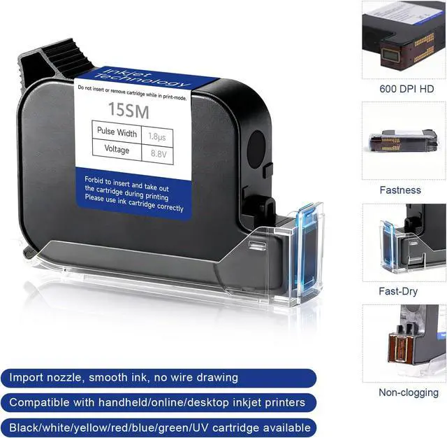 Alt view image 3 of 7 - Black Ink Cartridge 42ml Solvent Fast Dry Ink Replacement Non-Encrypted for 0.5inch/12.7mm Handheld Inkjet Printer Coding Machine (Black)