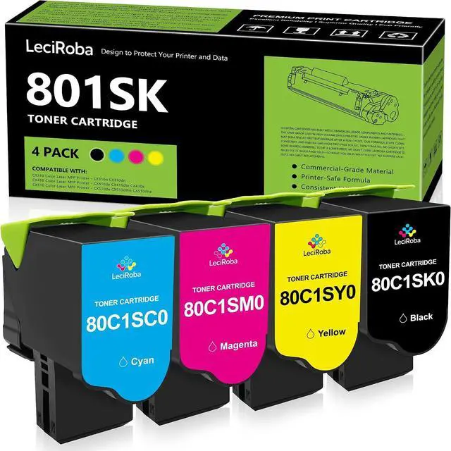 Main image of LeciRoba Compatible for Lexmark 801S 801SK 80C1SK0 80C1SC0 80C1SM0 80C1SY0 Toner Cartridge CX310 CX310n CX310dn CX410 CX410de CX410dte CX410e CX510 CX510de CX510dthe CX510dhe Printer (4-Pack)