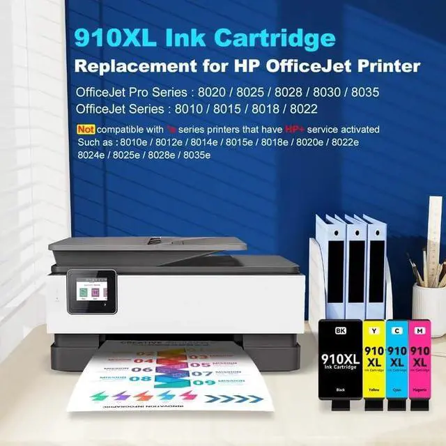 Alt view image 2 of 4 - 910XL Ink Cartridges Combo Pack Compatible for HP 910 910XL 910 XL Ink Cartridges for HP Printers Black and Color Work with HP OfficeJet Pro 8010 8020 8025 8028 8028 8035 8015 8018 Printer (4 Pack)