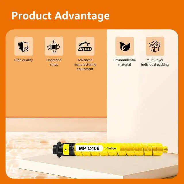 Alt view image 2 of 6 - MP C406 Toner Cartridge 1 Yellow Replacement for Ricoh 842091 842092 842093 842094 Toner Cartridge High Yield for MP C306 C307 C406 C407 C306ZSP C306ZSPF C406ZSPF C407ZSPF Printer