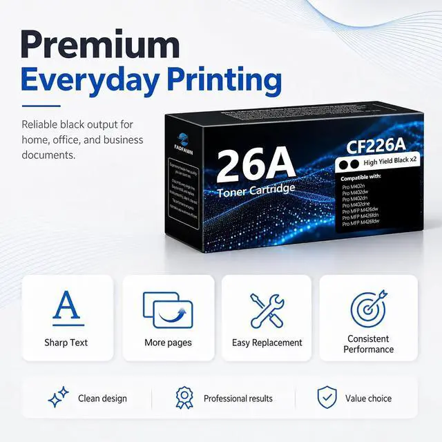 Alt view image 5 of 7 - 26A Toner Cartridge 2 Pack Black High Yield Replacement for HP 26A CF226A for Pro MFP M426fdn MFP M426fdw M402dn M402dne M402dw M402n Printer