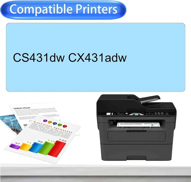 Alt view image 2 of 7 - CS431 Toner Cartridge Compatible for Lexmark CS431 20N0X10 20N0X20 20N0X30 20N0X40 Toner Cartridge for Lexmark CS431dw CX431adw Printers 1 Set