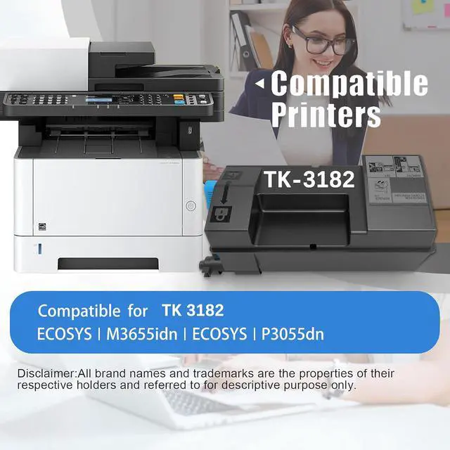 Alt view image 2 of 6 - TK3182 TK 3182 Toner Cartridge Replacement for TK-3182 TK3182 Black Toner for ECOSYS M3655idn ECOSYS P3055dn Printer High Yield 21,500 Pages 2-Pack