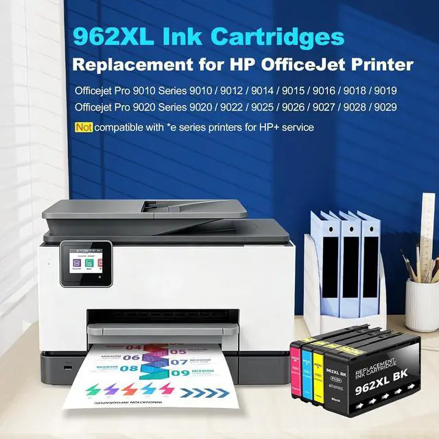 Alt view image 2 of 7 - 4-Pack 962XL Ink Cartridges Combo Pack High Yield Replacement for HP