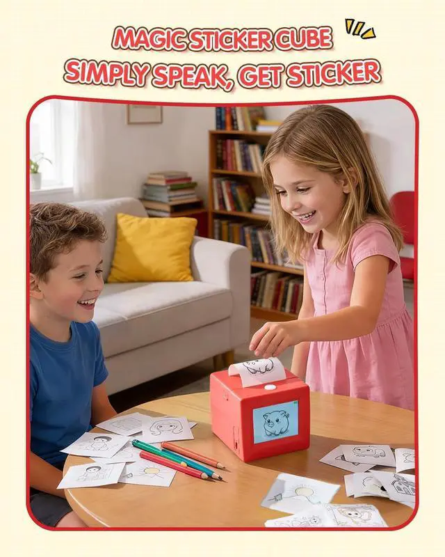 Alt view image 2 of 7 - Smart AI Voice Sticker Printer Cube, Magic Thermal Sticker Maker with Display, Inkless Portable Sticker Cube for Home, Office, Study & DIY Projects, 5 Rolls Paper Included