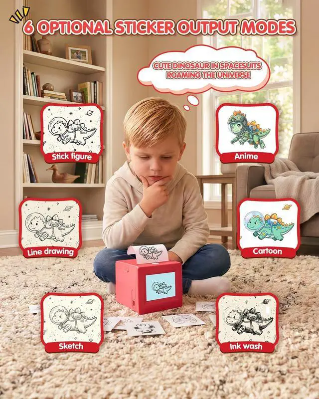 Alt view image 4 of 7 - Smart AI Voice Sticker Printer Cube, Magic Thermal Sticker Maker with Display, Inkless Portable Sticker Cube for Home, Office, Study & DIY Projects, 5 Rolls Paper Included