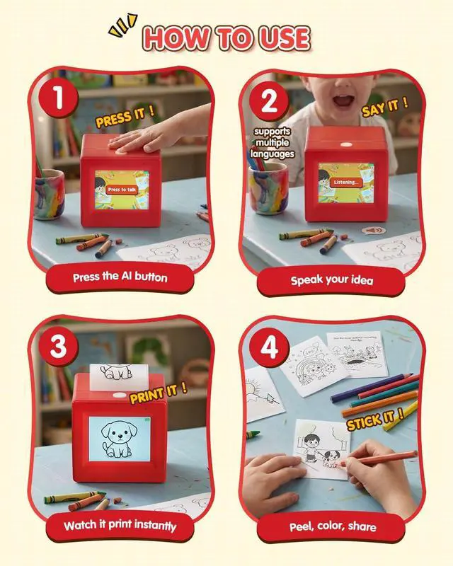 Alt view image 5 of 7 - Smart AI Voice Sticker Printer Cube, Magic Thermal Sticker Maker with Display, Inkless Portable Sticker Cube for Home, Office, Study & DIY Projects, 5 Rolls Paper Included