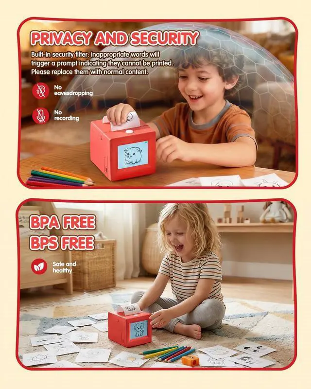 Alt view image 6 of 7 - Smart AI Voice Sticker Printer Cube, Magic Thermal Sticker Maker with Display, Inkless Portable Sticker Cube for Home, Office, Study & DIY Projects, 5 Rolls Paper Included