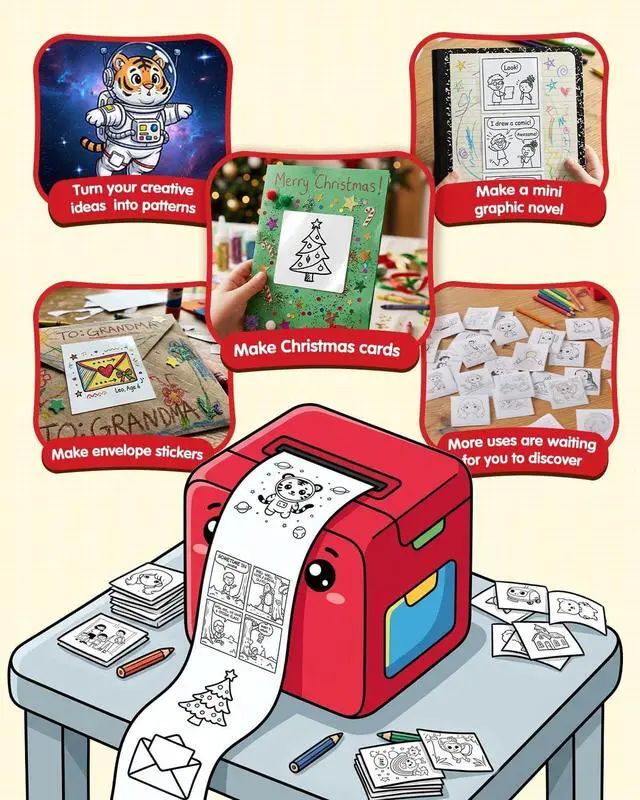 Alt view image 7 of 7 - Smart AI Voice Sticker Printer Cube, Magic Thermal Sticker Maker with Display, Inkless Portable Sticker Cube for Home, Office, Study & DIY Projects, 5 Rolls Paper Included