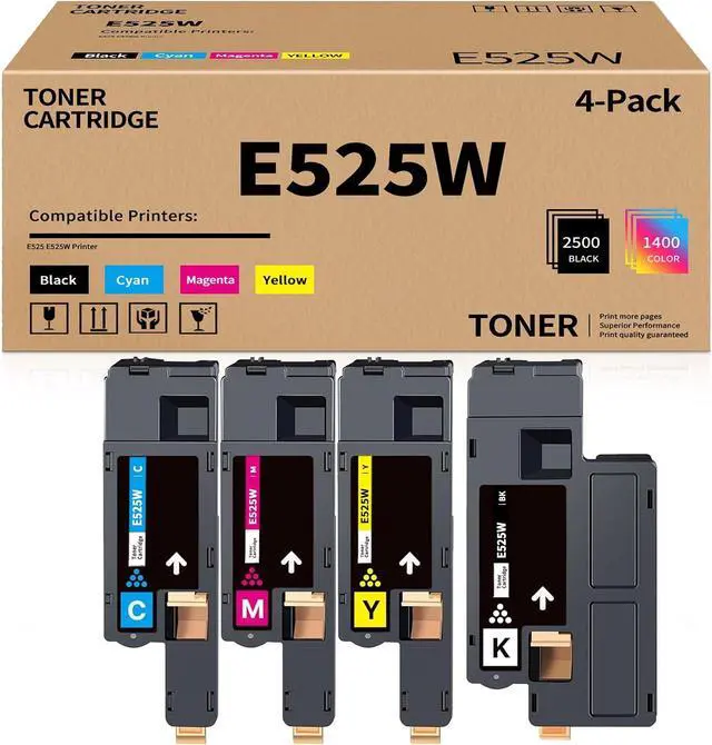 Main image of E525W High Yield Toner Cartridge Replacement for Dell E525W 593-BBJX 593-BBJU 593-BBJV 593-BBJW Compatible with Dell E525 E525W Printers ( Black Cyan Magenta Yellow, 4 Pack)