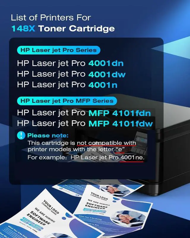 Alt view image 2 of 7 - 148X Toner Cartridge with Chip Replacement for HP 148X W1480X 148A W1480A Toner Cartridge Compatible with 4101fdw 4101fdn 4001dw 4001dn 4001n Printer