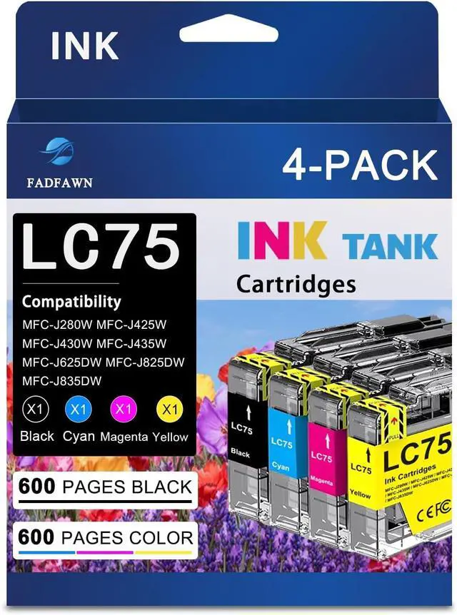 Main image of LC75 Ink Cartridges Replacement for Brother LC71 LC75 LC79 Ink Cartridges Work for MFC-J6510DW MFC-J6710DW MFC-J6910DW MFC-J280W Printer (4 Pack, BK/C/M/Y)