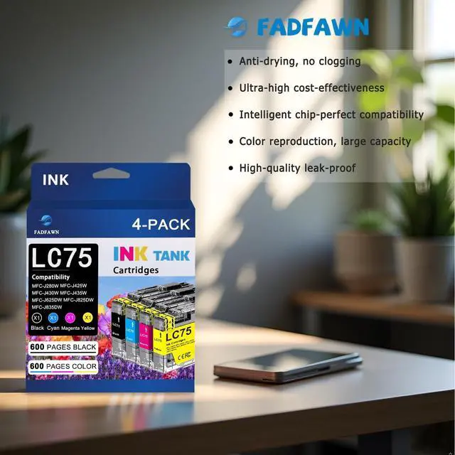 Alt view image 2 of 6 - LC75 Ink Cartridges Replacement for Brother LC71 LC75 LC79 Ink Cartridges Work for MFC-J6510DW MFC-J6710DW MFC-J6910DW MFC-J280W Printer (4 Pack, BK/C/M/Y)