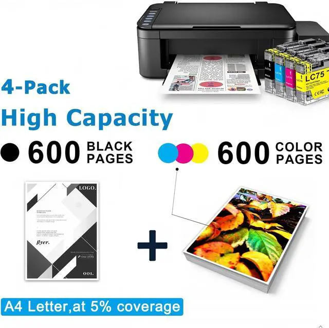 Alt view image 4 of 6 - LC75 Ink Cartridges Replacement for Brother LC71 LC75 LC79 Ink Cartridges Work for MFC-J6510DW MFC-J6710DW MFC-J6910DW MFC-J280W Printer (4 Pack, BK/C/M/Y)